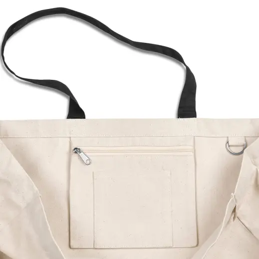 Kooshty Barbados Large Cotton Beach Bag Black Pocket
